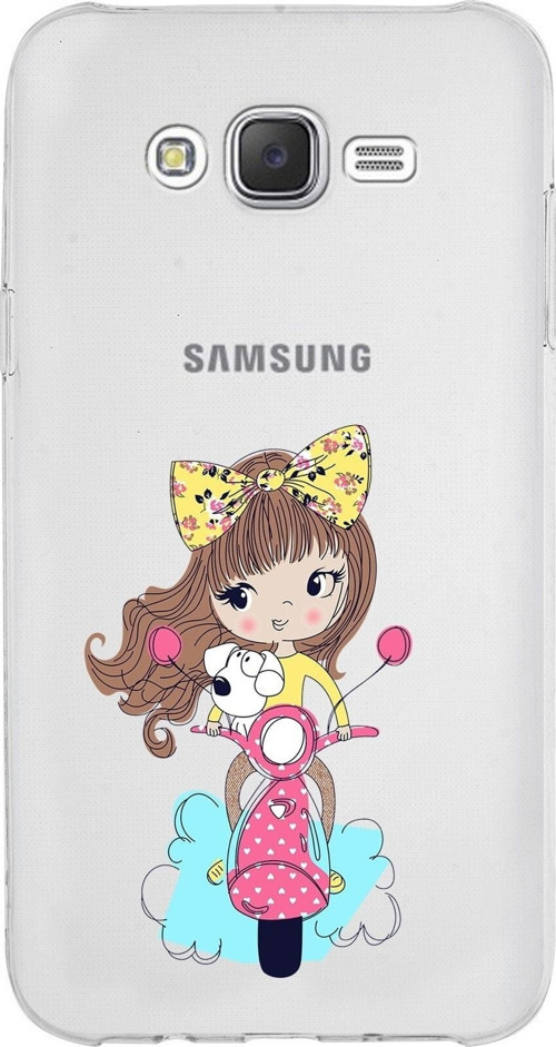 Samsung Galaxy J7 Kapak Vespagirl Tasarımlı Şeffaf Silikon Kılıf
