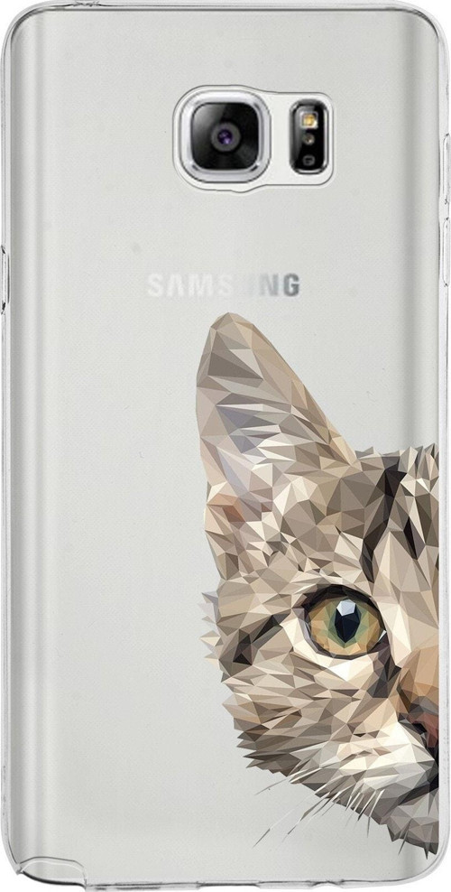 Samsung Galaxy Note 5 Kapak Catface Tasarımlı Şeffaf Silikon Kılıf