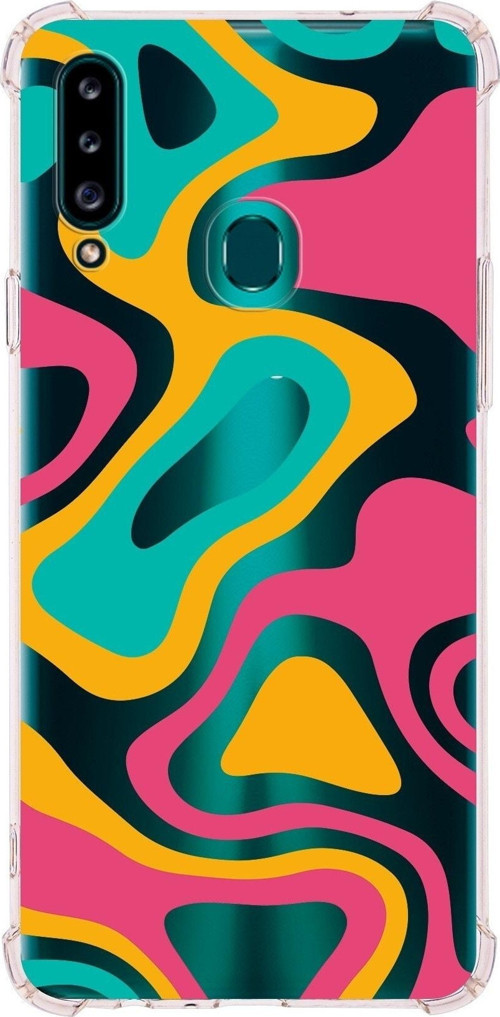 Samsung Galaxy A20S Köşe Korumalı Antişok Kapak Renkli Desen Tasarımlı Şeffaf Silikon Kılıf