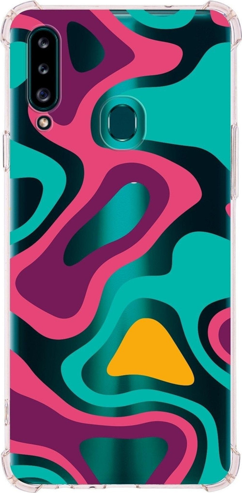 Samsung Galaxy A20S Köşe Korumalı Antişok Kapak Renkli Desen Tasarımlı Şeffaf Silikon Kılıf