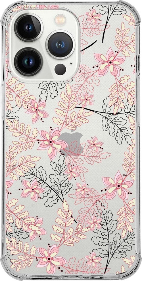 Iphone 13 Promax Uyumlu Köşe Korumalı Antişok Kapak Floral Kırmızı Tasarımlı Şeffaf Kılıf