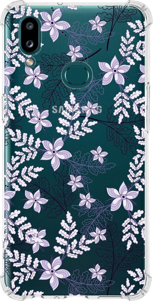 Samsung Galaxy A10S Uyumlu Köşe Korumalı Antişok Kapak Floral Lila Tasarımlı Şeffaf Kılıf