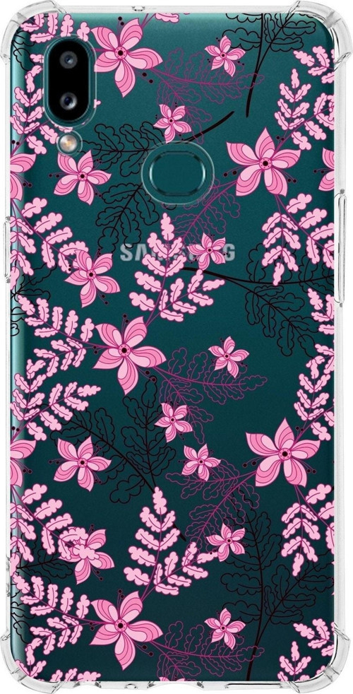 Samsung Galaxy A10S Uyumlu Köşe Korumalı Antişok Kapak Floral Pembe Tasarımlı Şeffaf Kılıf