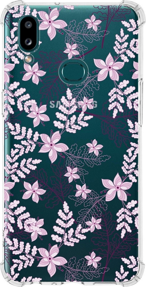 Samsung Galaxy A10S Uyumlu Köşe Korumalı Antişok Kapak Floral Pudra Tasarımlı Şeffaf Kılıf