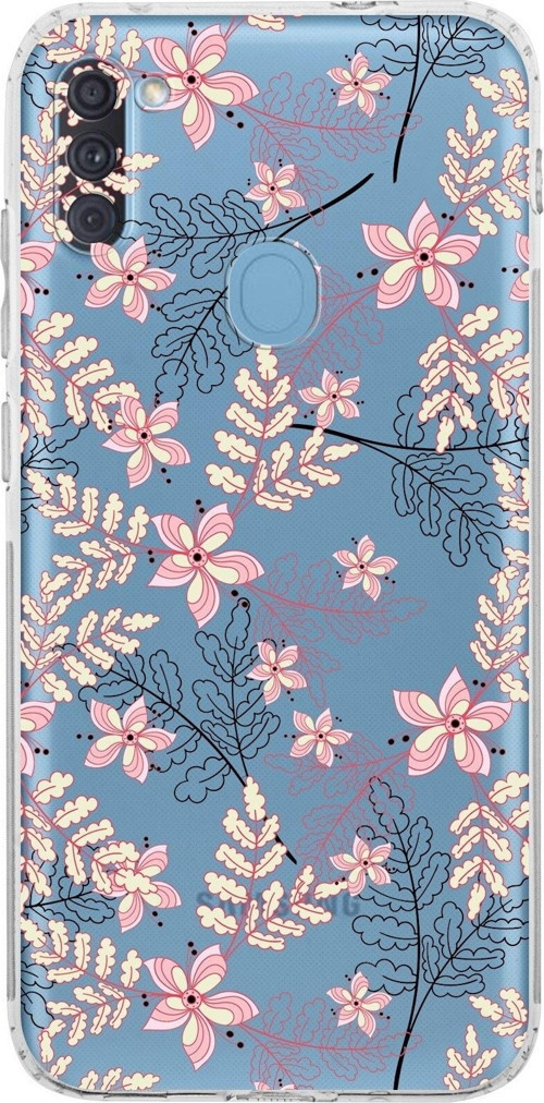 Samsung Galaxy A11 Kamera Korumalı Kapak Floral Kırmızı Tasarımlı Şeffaf Kılıf