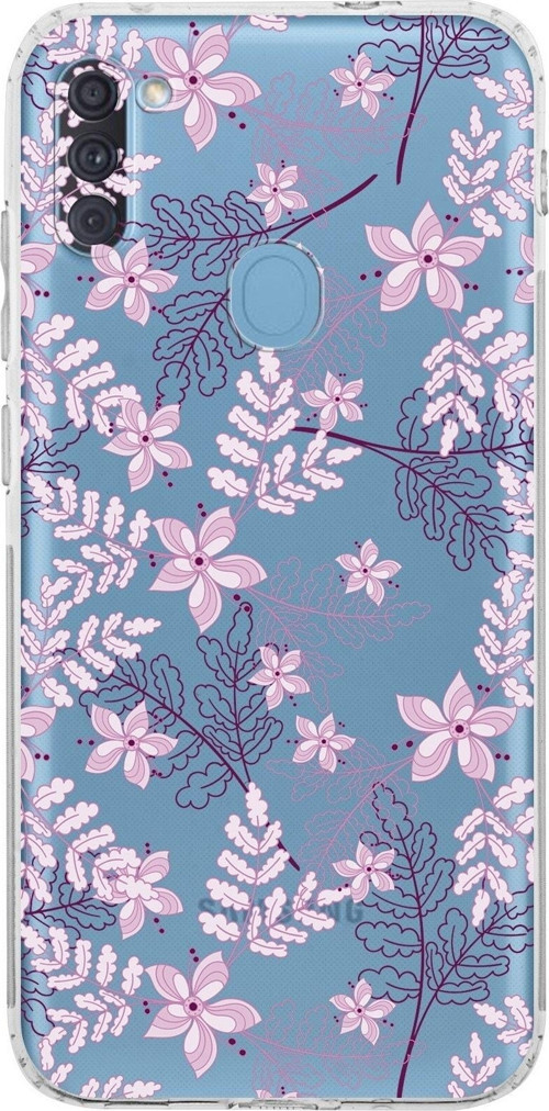 Samsung Galaxy A11 Kamera Korumalı Kapak Floral Pudra Tasarımlı Şeffaf Kılıf