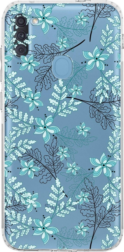 Samsung Galaxy A11 Kamera Korumalı Kapak Floral Su Yeşili Tasarımlı Şeffaf Kılıf