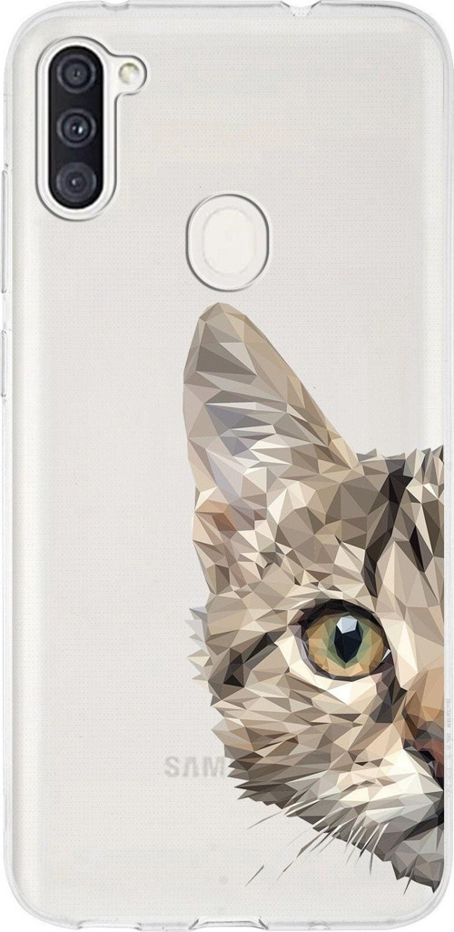 Samsung Galaxy A11 Uyumlu Kapak Catface Tasarımlı Şeffaf Silikon Kılıf