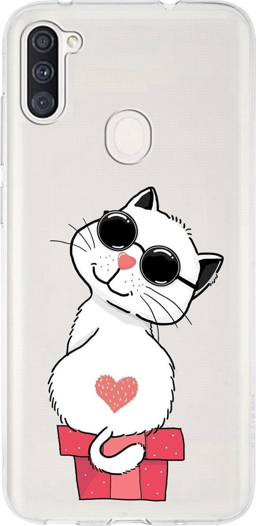 Samsung Galaxy A11 Uyumlu Kapak Cool Cat Tasarımlı Şeffaf Silikon Kılıf
