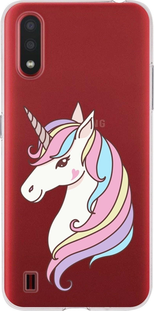 Samsung Galaxy A01 Uyumlu Kapak Unicorn Tasarımlı Şeffaf Silikon Kılıf