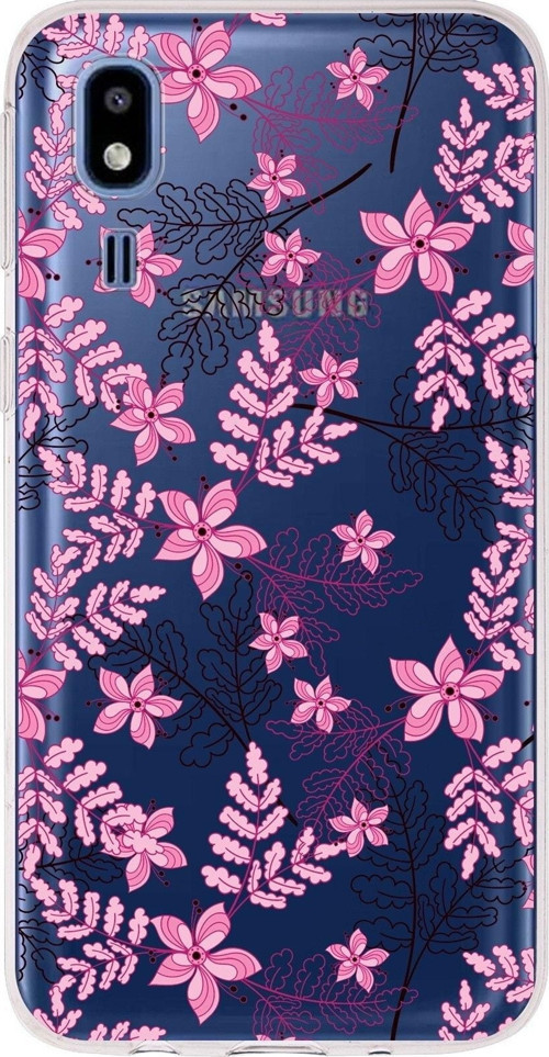 Samsung Galaxy A2 Core Uyumlu Kapak Floral Pembe Tasarımlı Şeffaf Silikon Kılıf