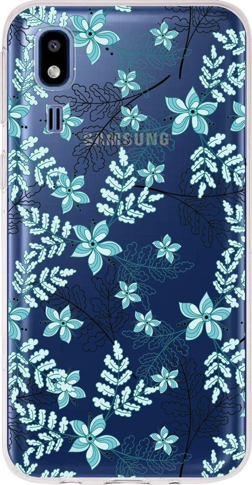 Samsung Galaxy A2 Core Uyumlu Kapak Floral Su Yeşili Tasarımlı Şeffaf Silikon Kılıf