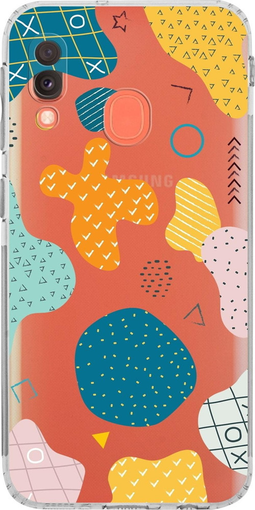 Samsung Galaxy A20E Kamera Korumalı Kapak Geometrik Şekiller Tasarımlı Şeffaf Kılıf