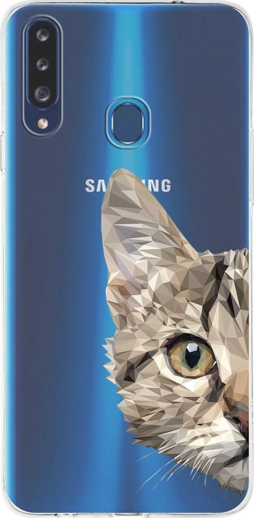 Samsung Galaxy A20S Uyumlu Kapak Catface Tasarımlı Şeffaf Silikon Kılıf