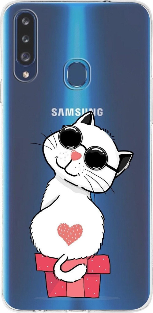 Samsung Galaxy A20S Uyumlu Kapak Cool Cat Tasarımlı Şeffaf Silikon Kılıf