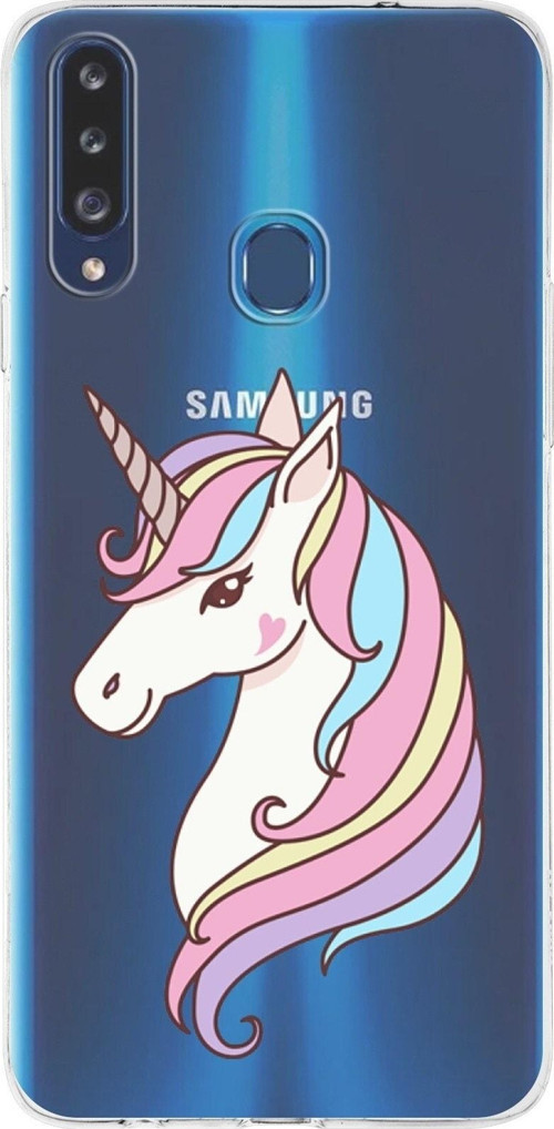 Samsung Galaxy A20S Uyumlu Kapak Unicorn Tasarımlı Şeffaf Silikon Kılıf