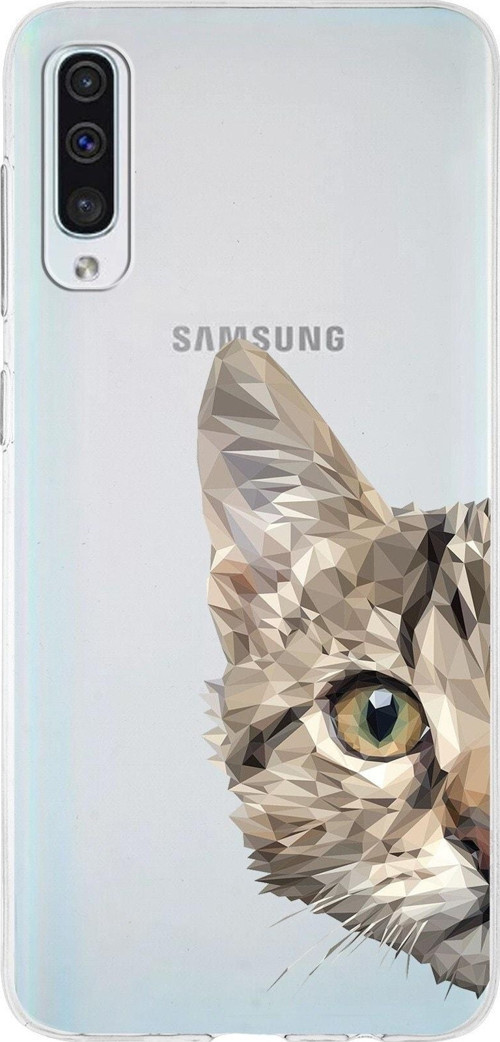 Samsung Galaxy A50S Uyumlu Kapak Catface Tasarımlı Şeffaf Silikon Kılıf