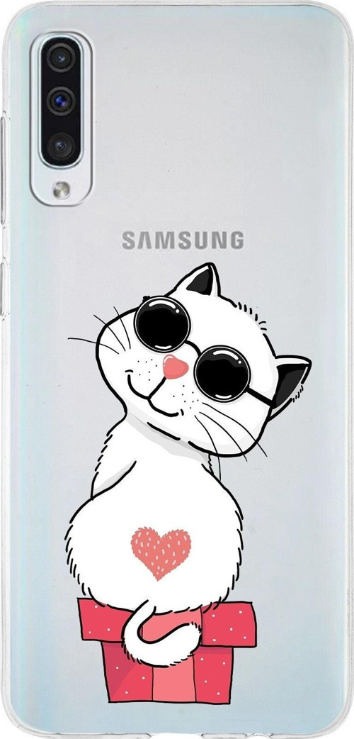 Samsung Galaxy A50S Uyumlu Kapak Cool Cat Tasarımlı Şeffaf Silikon Kılıf