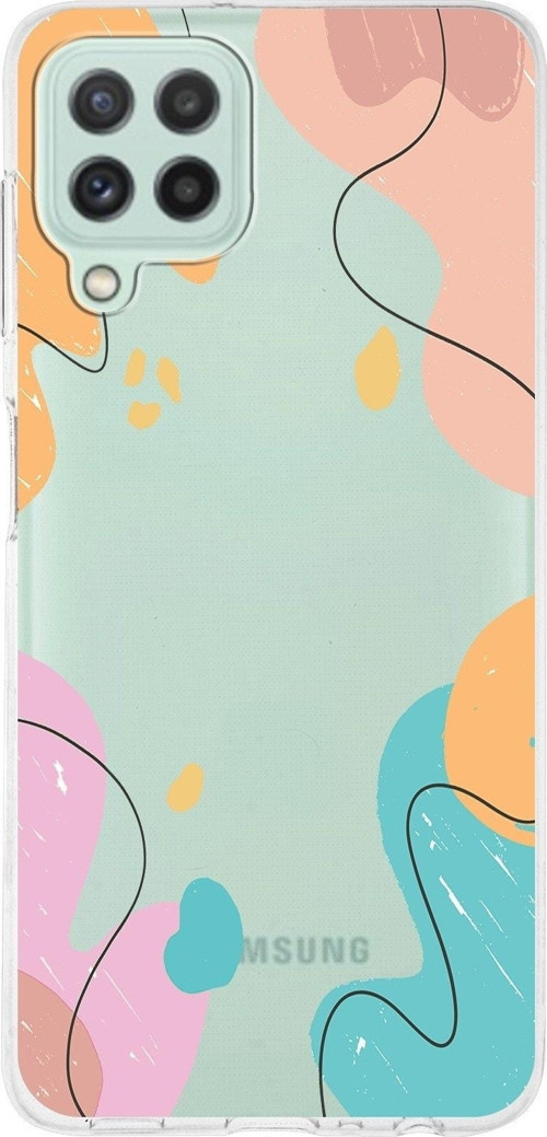 Samsung Galaxy A22 Uyumlu Kapak Karışık Renkler Tasarımlı Şeffaf Silikon Kılıf