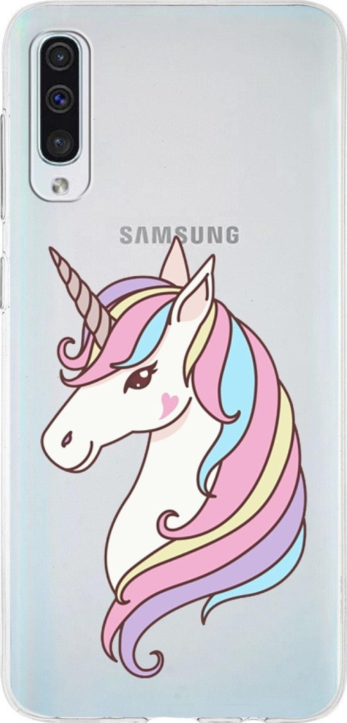 Samsung Galaxy A50S Uyumlu Kapak Unicorn Tasarımlı Şeffaf Silikon Kılıf