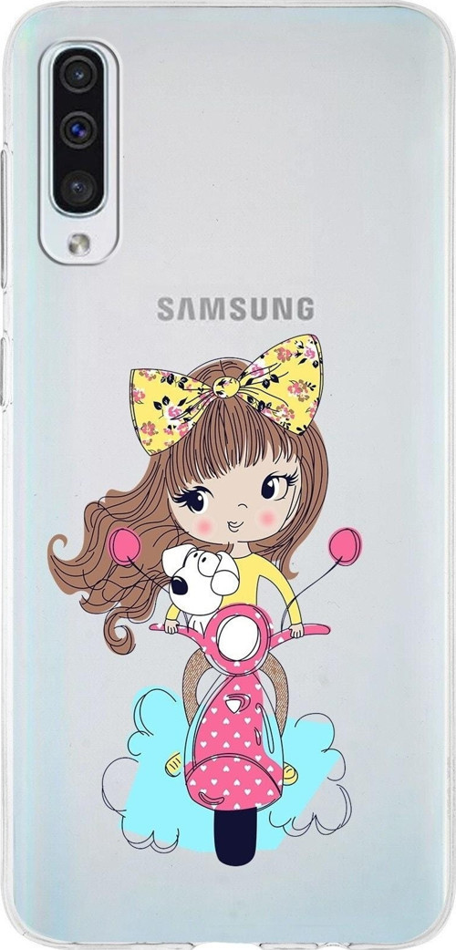 Samsung Galaxy A50S Uyumlu Kapak Vespagirl Tasarımlı Şeffaf Silikon Kılıf