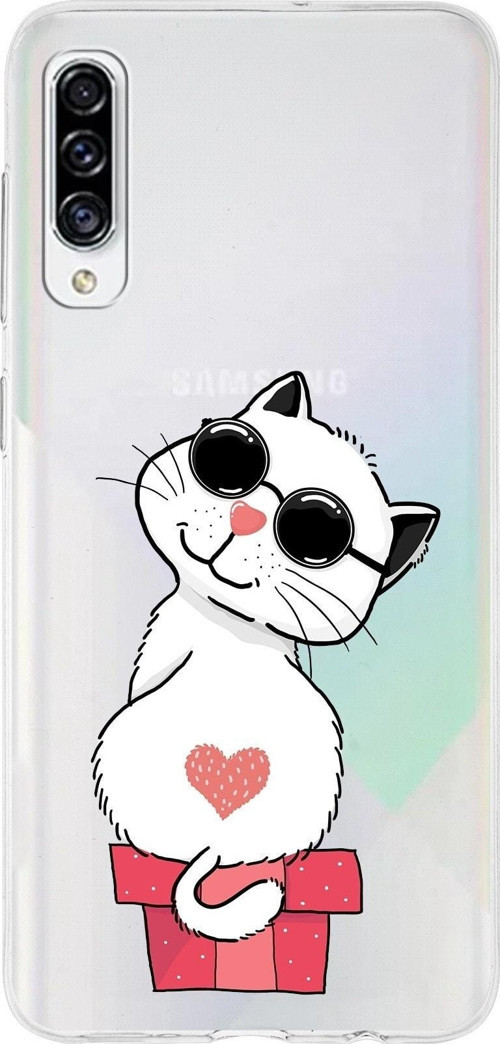 Samsung Galaxy A30S Uyumlu Kapak Cool Cat Tasarımlı Şeffaf Silikon Kılıf