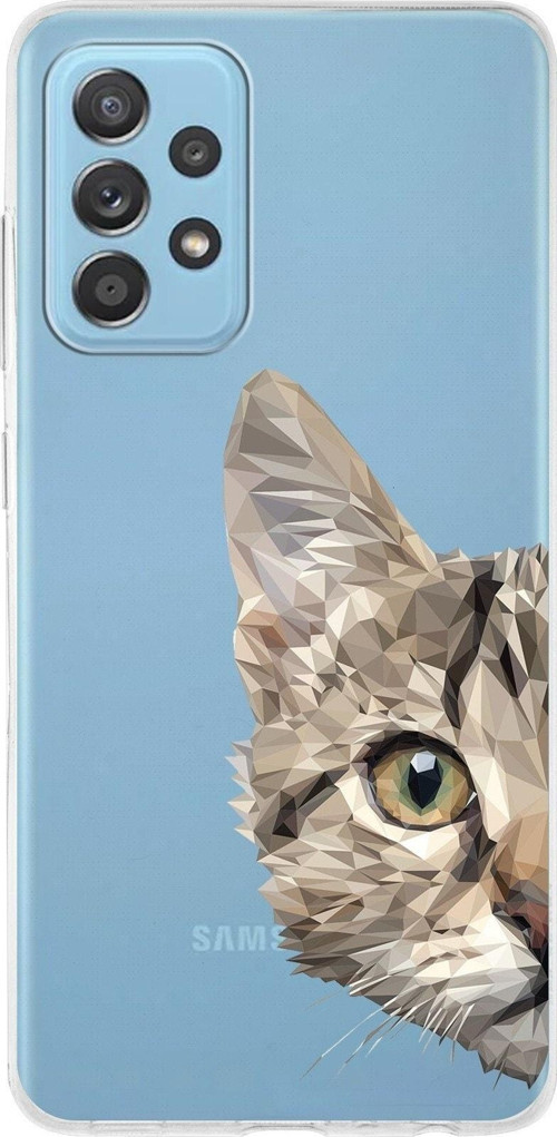 Samsung Galaxy A52S Uyumlu Kapak Catface Tasarımlı Şeffaf Silikon Kılıf