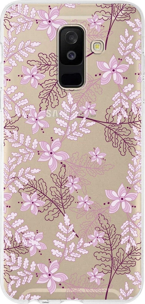 Samsung Galaxy A6 Plus (2018) Uyumlu Kapak Floral Pudra Tasarımlı Şeffaf Silikon Kılıf