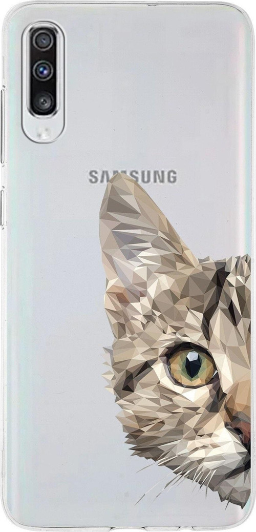 Samsung Galaxy A70 Uyumlu Kapak Catface Tasarımlı Şeffaf Silikon Kılıf