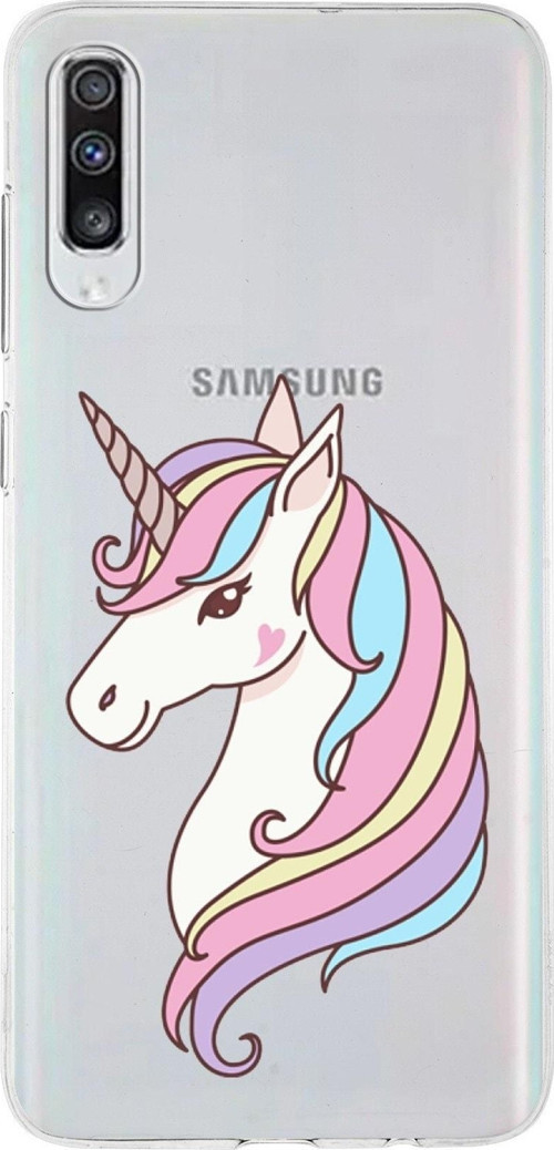 Samsung Galaxy A70 Uyumlu Kapak Unicorn Tasarımlı Şeffaf Silikon Kılıf