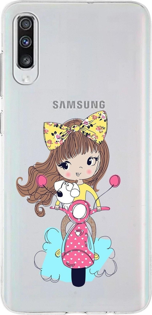 Samsung Galaxy A70 Uyumlu Kapak Vespagirl Tasarımlı Şeffaf Silikon Kılıf