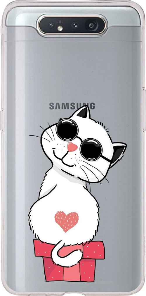 Samsung Galaxy A80 Uyumlu Kapak Cool Cat Tasarımlı Şeffaf Silikon Kılıf