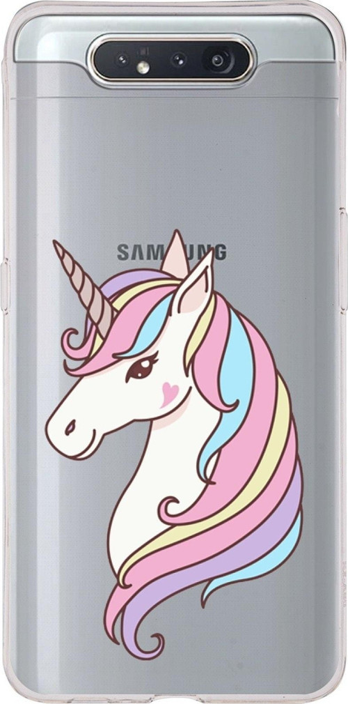 Samsung Galaxy A80 Uyumlu Kapak Unicorn Tasarımlı Şeffaf Silikon Kılıf