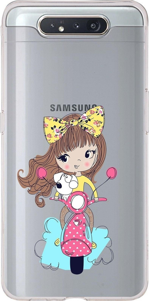 Samsung Galaxy A80 Uyumlu Kapak Vespagirl Tasarımlı Şeffaf Silikon Kılıf