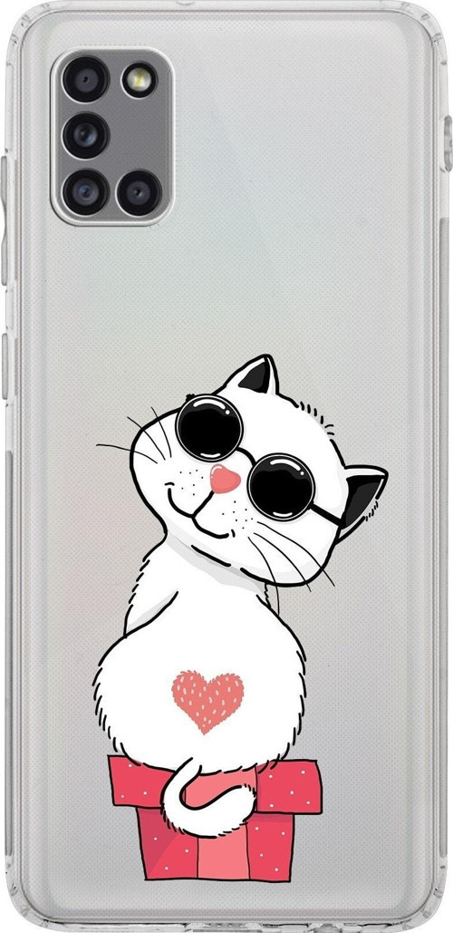 Samsung Galaxy A31 Kamera Korumalı Kapak Cool Cat Tasarımlı Şeffaf Kılıf