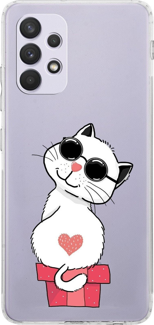 Samsung Galaxy A32 Kamera Korumalı Kapak Cool Cat Tasarımlı Şeffaf Kılıf