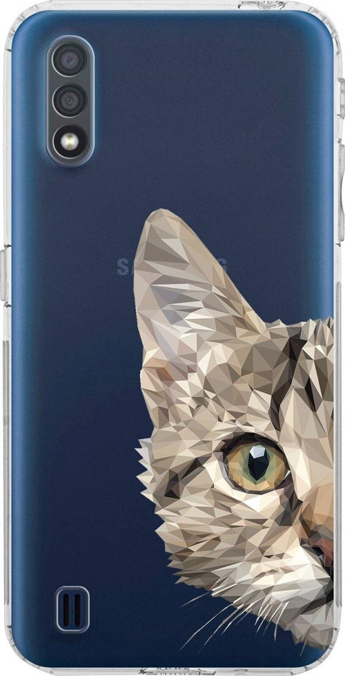 Samsung Galaxy A01 Kamera Korumalı Kapak Catface Tasarımlı Şeffaf Kılıf