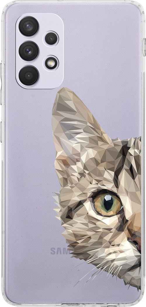 Samsung Galaxy A32 Kamera Korumalı Kapak Catface Tasarımlı Şeffaf Kılıf