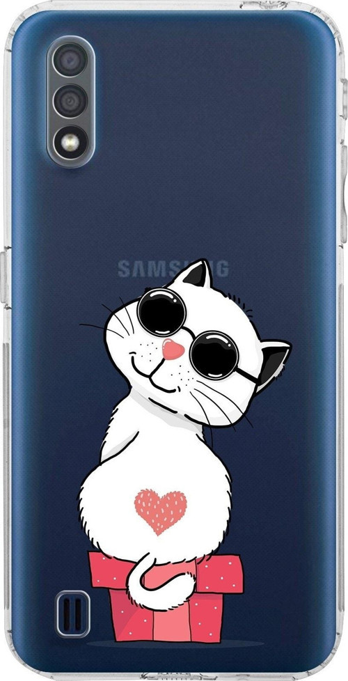 Samsung Galaxy A01 Kamera Korumalı Kapak Cool Cat Tasarımlı Şeffaf Kılıf