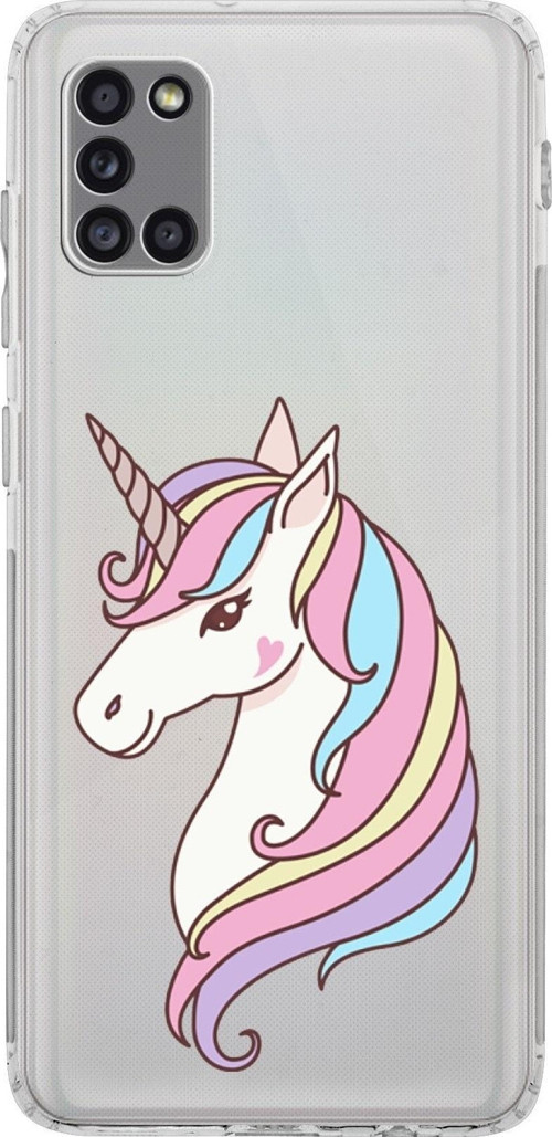 Samsung Galaxy A31 Kamera Korumalı Kapak Unicorn Tasarımlı Şeffaf Kılıf