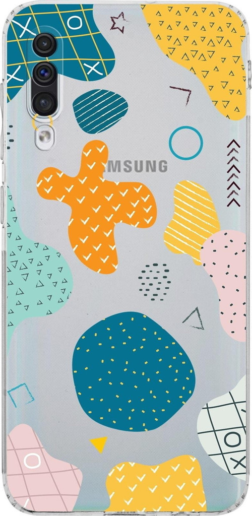Samsung Galaxy A50S Kamera Korumalı Kapak Geometrik Şekiller Tasarımlı Şeffaf Kılıf