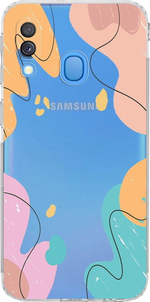 Samsung Galaxy A40 Kamera Korumalı Kapak Karışık Renkler Tasarımlı Şeffaf Kılıf