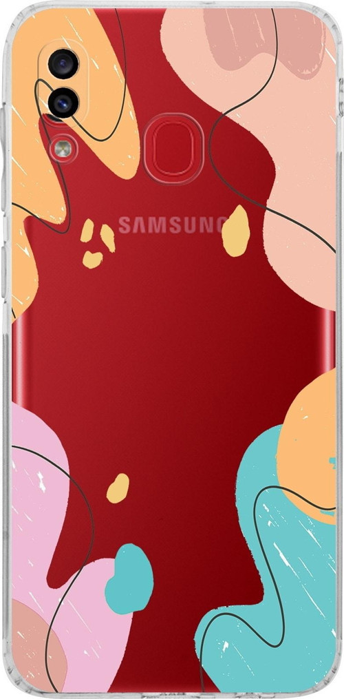 Samsung Galaxy A20 Kamera Korumalı Kapak Karışık Renkler Tasarımlı Şeffaf Kılıf