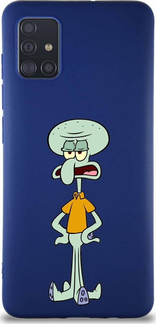 Samsung Galaxy M31S Soft Premier Kapak Squidward Dokunaç Tasarımlı Silikon Kılıf - Lacivert