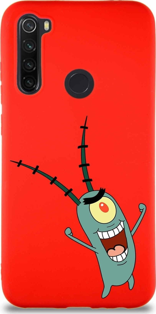 Xiaomi Redmi Note 8 Soft Premier Kapak Plankton Tasarımlı Silikon Kılıf - Kırmızı