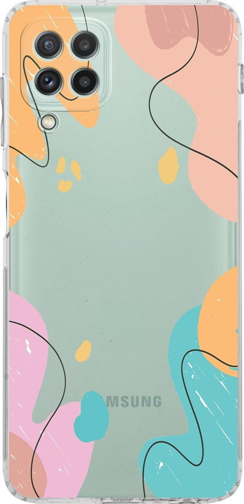 Samsung Galaxy A22 Kamera Korumalı Kapak Karışık Renkler Tasarımlı Şeffaf Kılıf