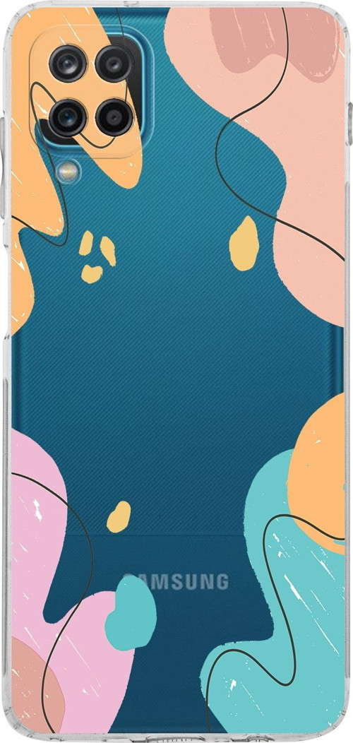 Samsung Galaxy A12 Kamera Korumalı Kapak Karışık Renkler Tasarımlı Şeffaf Kılıf