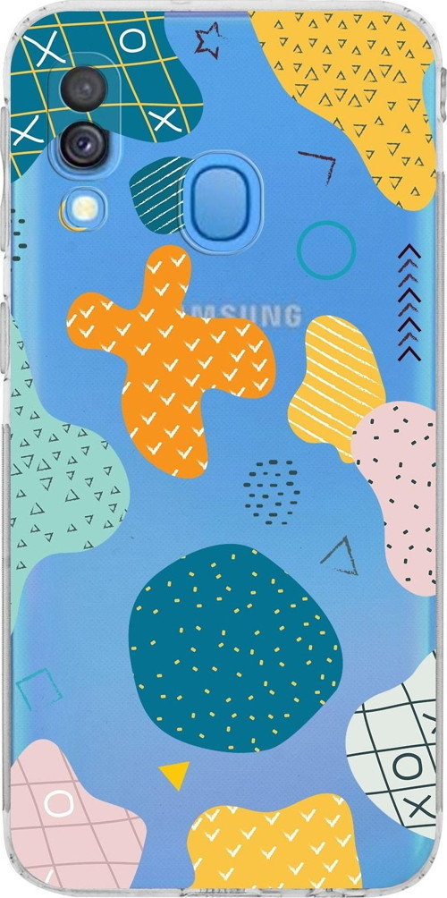 Samsung Galaxy A40 Kamera Korumalı Kapak Geometrik Şekiller Tasarımlı Şeffaf Kılıf