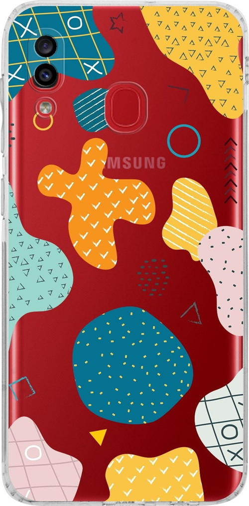 Samsung Galaxy A20 Kamera Korumalı Kapak Geometrik Şekiller Tasarımlı Şeffaf Kılıf