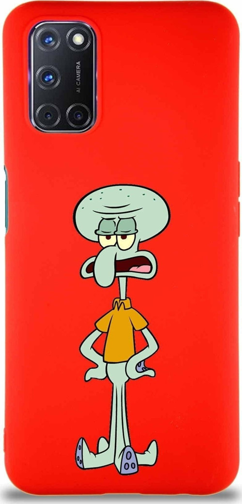 Oppo A72 Soft Premier Kapak Squidward Dokunaç Tasarımlı Silikon Kılıf - Kırmızı